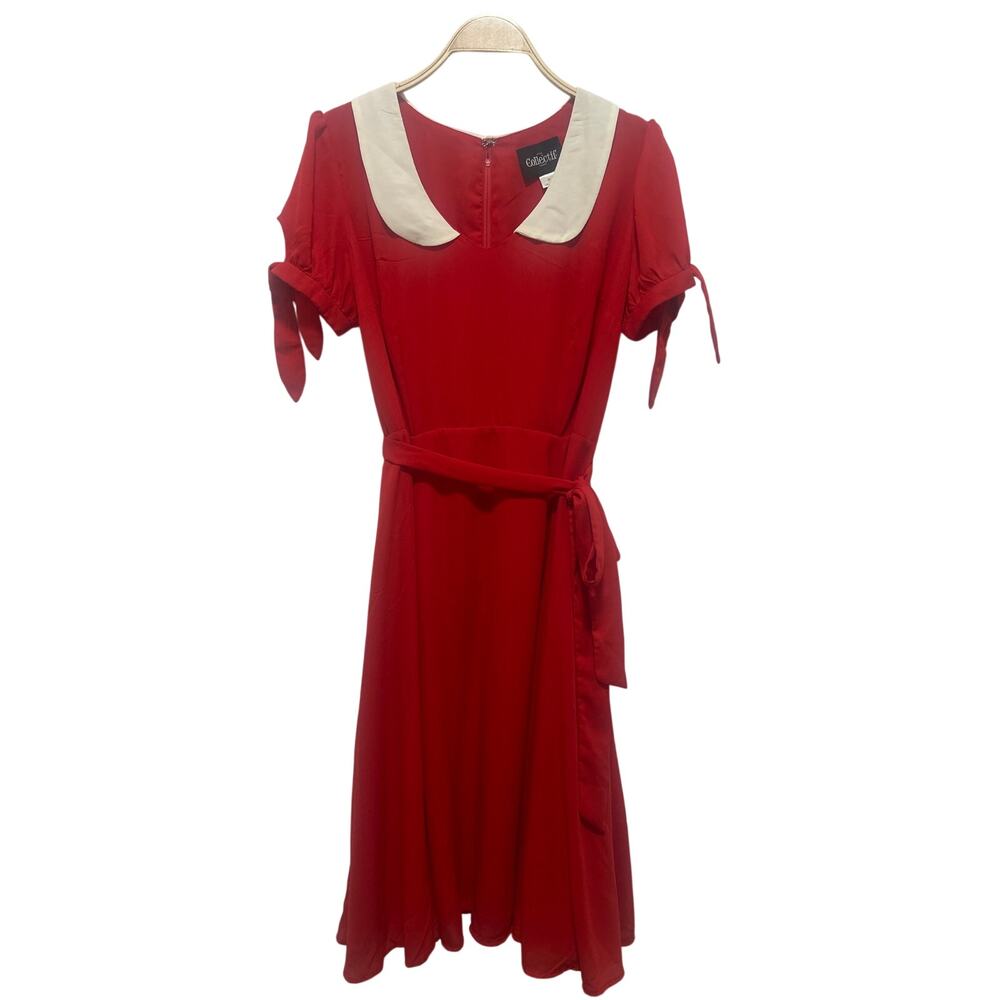 Collectif London Mirella Red Peter Pan Collar Midi Swing Dress US 8